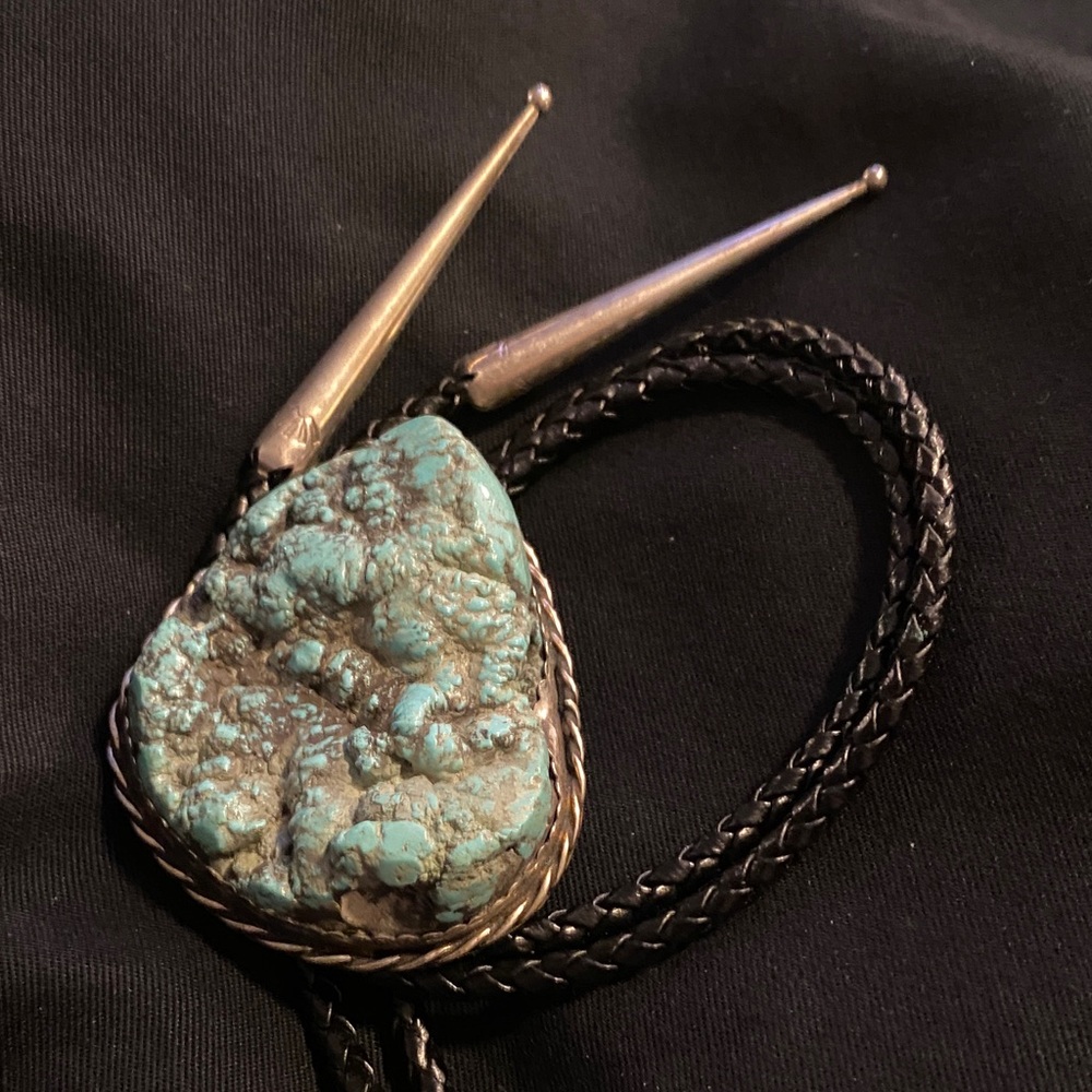 Natural stone Turquoise Stone Bolo Tie-Sterling Silver